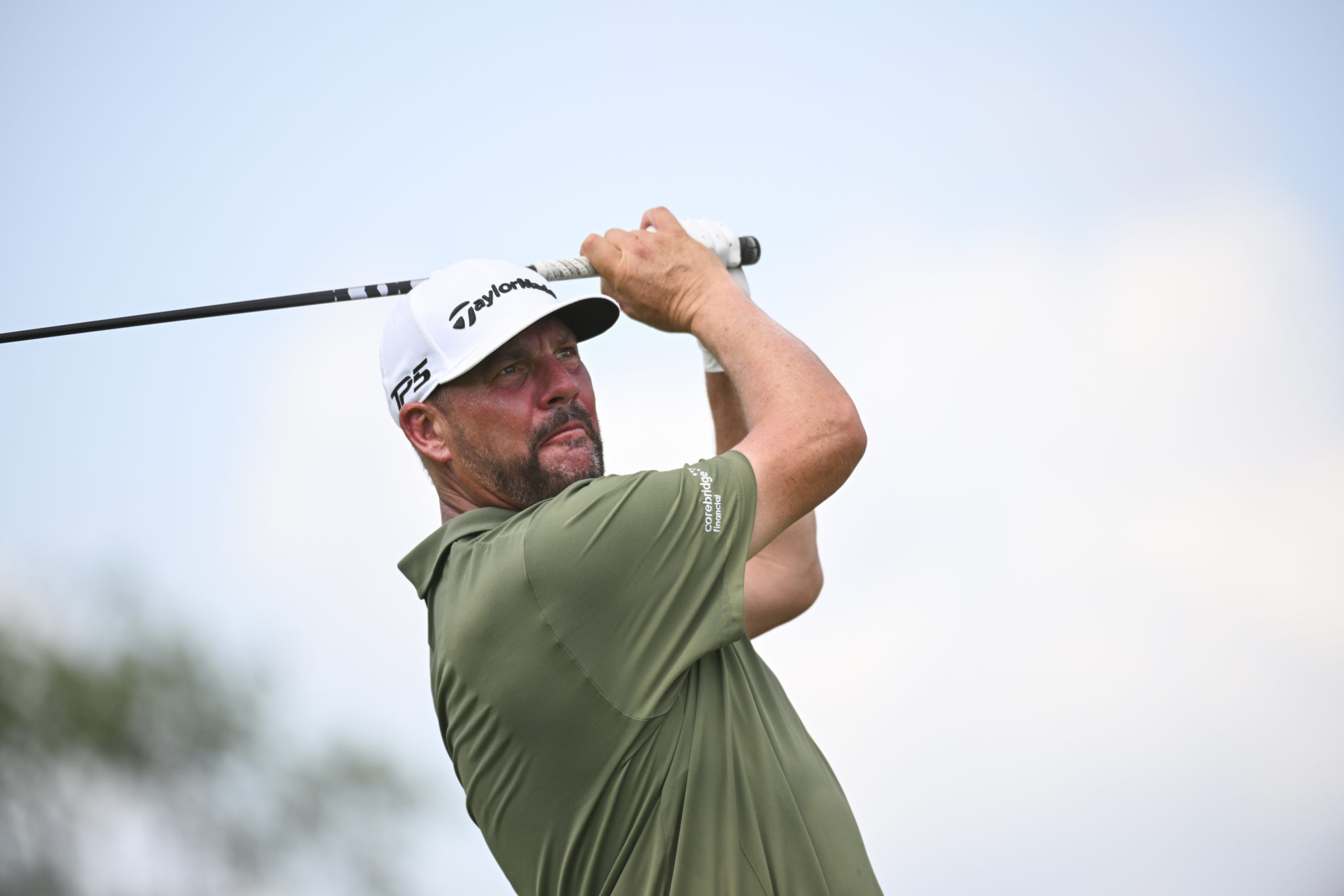 Michael Block plays his tee shot on the sixth hole during the first round of the 2026 U.S. Senior Open at Scioto Country Club in Columbus, Ohio on Thursday, July 2, 2026. (Edward M. Pio Roda/USGA)